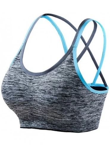 Bras Yoga Bras for Women - Women Sports Bra Medium Impact Padded Longline Workout Bra Running Gym Activewear - Blue - CB195LT...