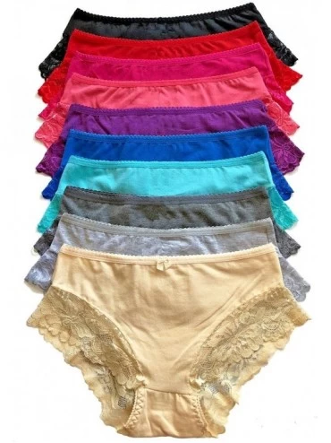 Panties 12 pieces Women Dog Paw Striped Plain Cotton Bikini Panty S-3XL - 294-51-low1-12pcs - CX194R24MQ8 $24.76
