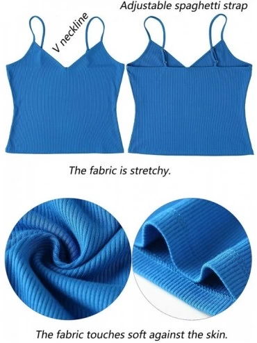 Camisoles & Tanks Zoheret Women's Camisole Adjustable Strap Tank Tops V Neck Sleeveless Rib Fabric Cami Top - Navy Blue - C51...