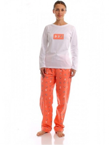 Sets Womens Premium 100% Cotton Flannel/Knit Sleepwear Set - Cute Prints - Boat - Peach - CC110N9ASNN $54.12