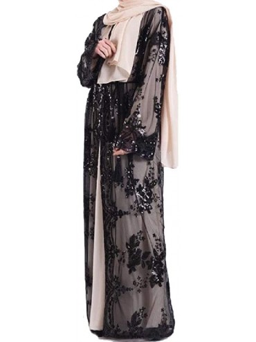 Robes Women's Sequin Islamic Embroidered Luxury Muslim Kaftan Maxi Dress - Black - C5199NEE22N $26.08
