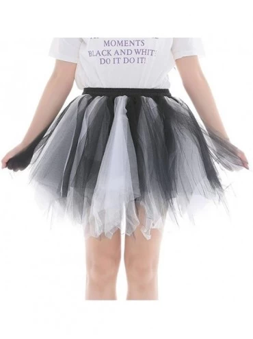 Slips Women's Teen's 1950s Vintage Tutu Tulle Petticoat Ballet Bubble Skirt Puffy Petticoat Underskirt - Black and White - CN...