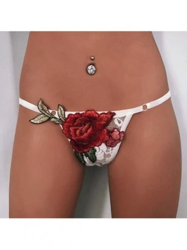 Panties Women Lace Appliques Briefs Panties Sexy Lingerie Thongs Flower G-String Underwear - White - CV18NW6KSTT $11.91