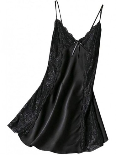 Nightgowns & Sleepshirts New Women Soft Satin Lingerie Charming Deep V Nightdress Underwear One Piece S-XXXL - X1-black - CV1...