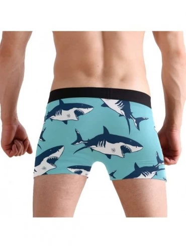 Boxer Briefs Blue Shark Pattern Boxer Briefs Men's Underwear Boys Stretch Breathable Low Rise Trunks S - CG18N7XKAKA $15.32