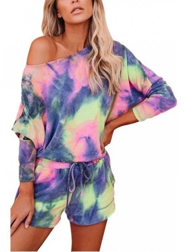 Sets Women's 2 Piece Tie Dye Tops and Shorts Loungewear Pajamas Suit - Navy Blue - C0199OY79EX $50.11