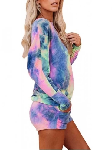 Sets Women's 2 Piece Tie Dye Tops and Shorts Loungewear Pajamas Suit - Navy Blue - C0199OY79EX $29.12