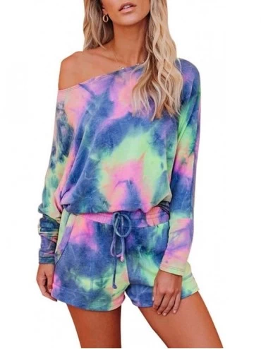 Sets Women's 2 Piece Tie Dye Tops and Shorts Loungewear Pajamas Suit - Navy Blue - C0199OY79EX $29.12