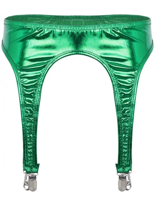 Garters & Garter Belts Womens Shiny Garter Belt 6 Straps Metal Duck-Mouth Clips Suspender for Thigh High Stockings - Green - ...