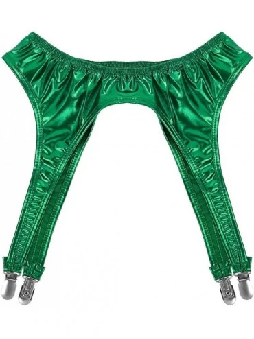 Garters & Garter Belts Womens Shiny Garter Belt 6 Straps Metal Duck-Mouth Clips Suspender for Thigh High Stockings - Green - ...
