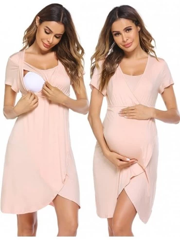 Nightgowns & Sleepshirts Nursing Dress-Maternity Nightgown Women's Delivery/Labor Breastfeeding Sleep Dress - Style1-pink - C...