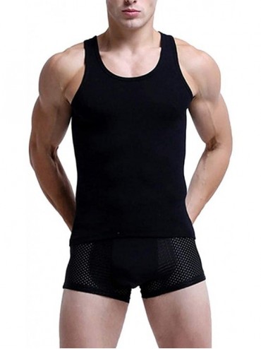 Undershirts Men's T-shirts- Sporty Men Solid Color Low-cut Neck Sleeveless Cotton Vest Breathable Tank Top - Black - CE19DCEM...