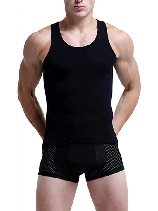 Undershirts Men's T-shirts- Sporty Men Solid Color Low-cut Neck Sleeveless Cotton Vest Breathable Tank Top - Black - CE19DCEM...
