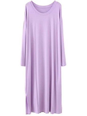 Nightgowns & Sleepshirts Women's Nightgowns Long Sleeve Sleepwear Comfy Sleep Shirt Cotton Scoop Neck Nightshirt One Size - V...