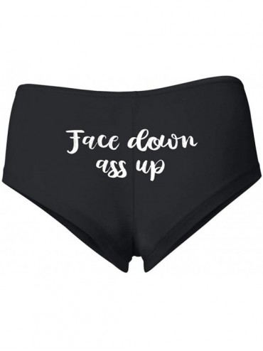 Panties Cum in Me Daddy Sexy Naughty Slutty Women's Cotton Spandex Booty Shorts - Black-face Down - CF1988E5EHC $32.32