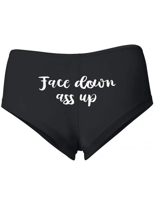 Panties Cum in Me Daddy Sexy Naughty Slutty Women's Cotton Spandex Booty Shorts - Black-face Down - CF1988E5EHC $15.75