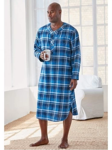 Sleep Sets Men's Big & Tall Plaid Flannel Nightshirt Pajamas - Balsam Plaid (5406) - C6126SLJ7XH $34.89