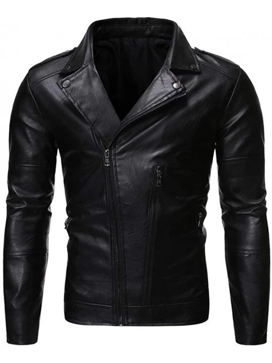 Men's Fashion Leather Jacket Lapel Collar Faux Leather Coat Lightweight ...
