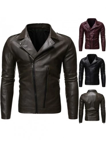Thermal Underwear Men's Fashion Leather Jacket Lapel Collar Faux Leather Coat Lightweight Slim Fit Outwear with Zip Cuff - Bl...