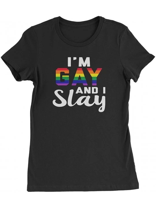 Camisoles & Tanks I'm Gay and I Slay Rainbow Womens T-Shirt - Black - CI18S8SQC79 $11.88