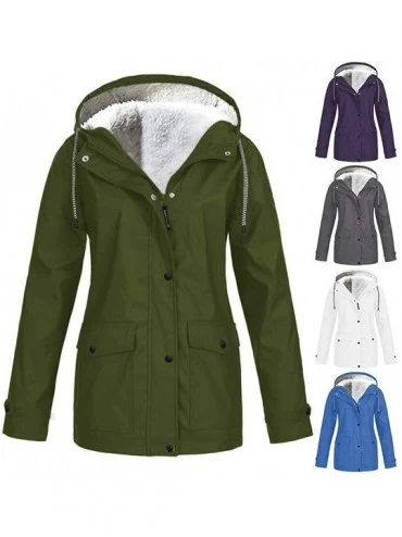 Thermal Underwear Outdoor Waterproof Raincoat Plus Velvet Women Hoodie Solid Plus Size Drawstring Windproof Rain Jacket D arm...
