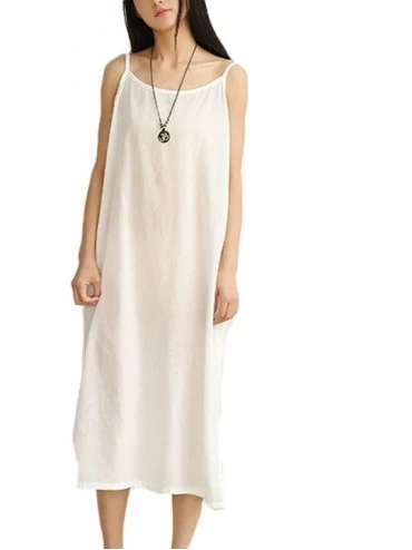 Nightgowns & Sleepshirts Women Cotton Nightgown Summer Sleepwear Sleepdress Casual Cami Dresses - White - CQ18EL6R98R $28.63