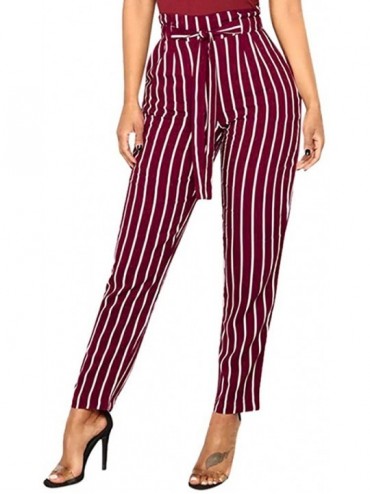 Bottoms Women Stripe Harem Pants Summer High Waise Trousers Casual Business Slacks Slim Chino Pants - Wine - C5194CTWWYU $28.29