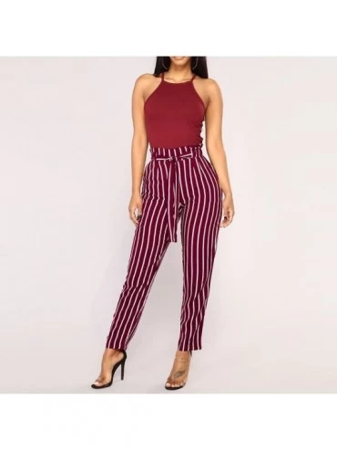 Bottoms Women Stripe Harem Pants Summer High Waise Trousers Casual Business Slacks Slim Chino Pants - Wine - C5194CTWWYU $15.96