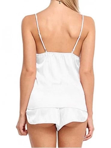 Bustiers & Corsets Women Sexy Satin Silk Lingerie Babydoll Sleepwear Lace Up Nightwear Pajamas Set - White - C918Q0U3IU5 $12.62