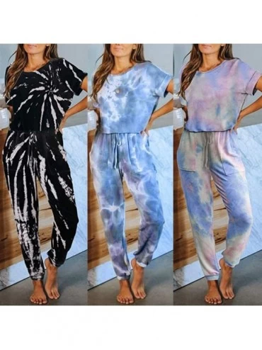 Sets Loungewear Sets for Women-Short Sleeve Tie-Dye Pajamas Set Loungewear One Piece Pj Sets Sleepwear Jumpsuit Pj Sets - Z3-...