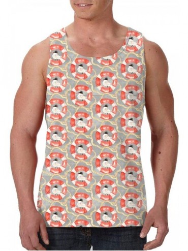 Undershirts Men's Sleeveless Undershirt Summer Sweat Shirt Beachwear - Nautical Sea Bird - Black - CI19CK3W8GQ $38.22