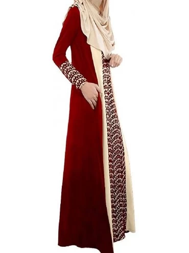 Robes Womens Muslim Islamic Middle East Lace Long Dress Kaftan Abaya - Wine Red - CZ19DCXI9G9 $26.80