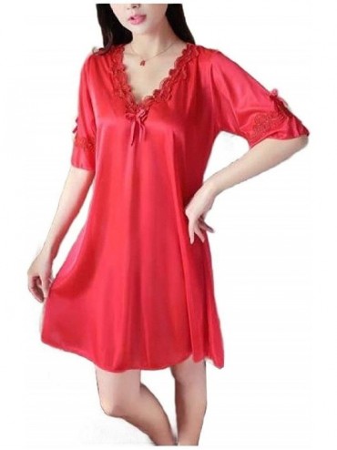 Nightgowns & Sleepshirts Womens Charmeuse Sleeping Dress Sexy Baggy Style Silk Pajamas - As4 - CB19E7LNQTD $41.53
