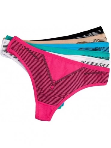 Panties 5 Pcs/Set Sexy Thong for Women Girls Cotton G Strings Panties Lip Print Dot Underwear - B Mixed Color-5 Pcs Xl - C518...