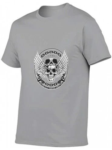 Undershirts Pilot Skull Cotton T Shirt Men Novelty Essentials Shirt Scary Skull - Gray - CI19DS8E3GQ $17.90