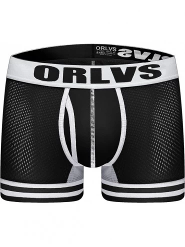 Boxer Briefs Men's Underwear Boxer Briefs Mesh Nylon No Ride-up Sport Underwear - Black - C81934QKD0E $8.89