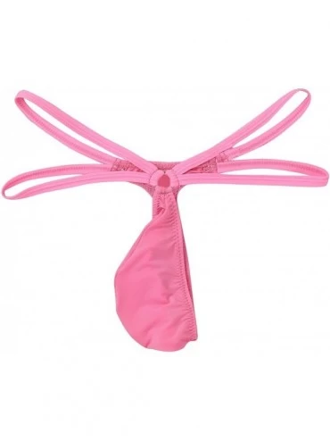 G-Strings & Thongs Men's Sexy Low Rise Bulge Pouch G-String Thongs Mini Coverage Bikini Briefs T-Back Underwear - Pink - CM19...
