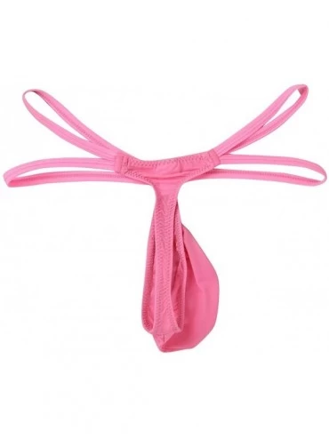 G-Strings & Thongs Men's Sexy Low Rise Bulge Pouch G-String Thongs Mini Coverage Bikini Briefs T-Back Underwear - Pink - CM19...