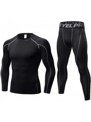 Thermal Underwear Mens Thermal Underwear Set- Compression Base Layer Shirts Leggings Set - Black (Grey Line) - CX19683WZKS $4...