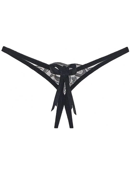Accessories 2216 Women's Bow Panties Thong Bragas Sexy Panties Thong Lace Word Pants Ladies Briefs Underwear - Black - CT18OX...