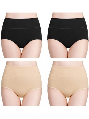 Panties Women's High Waisted Cotton Underwear Ladies Soft Full Briefs Panties Multipack - Black Beige-4 Pack - CT18TYLKK5N $3...