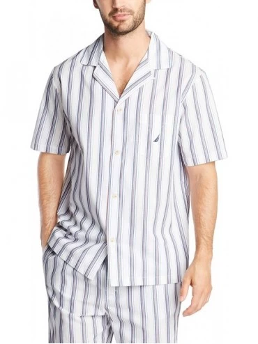 Sleep Sets Men's Short Sleeve 100% Cotton Soft Woven Button Down Pajama Top - Bright White - CC18IOWLWA6 $65.71