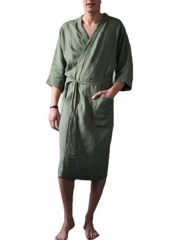 Robes Men's Cotton Linen Leisure Ankle-Length Solid Color Plus-Size Hotel Soft Lounge Robes - 1 - CI19CAGRRH9 $52.94