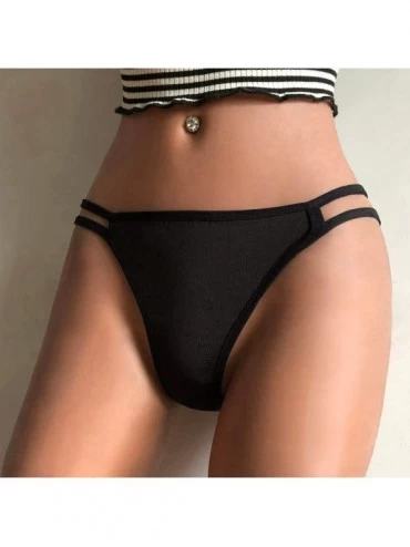 Tops Womens Clothing Bikini Panty Thongs Stretch Seam String Sexy Mid Waist Briefs Knicker Underwear G Strings B black - C118...