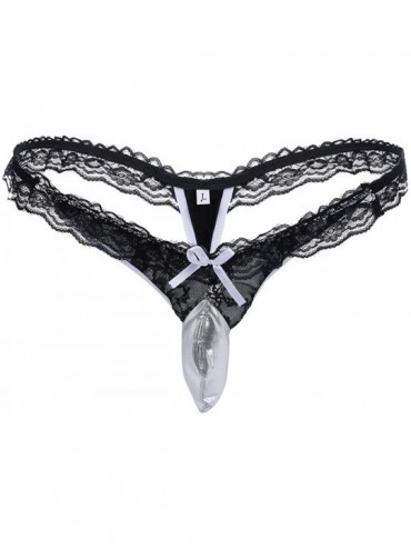 G-Strings & Thongs Mens Lingerie Lace Sissy Pouch Panties Underwear Crossdress Bikini Briefs Thongs G String T Back - Black -...