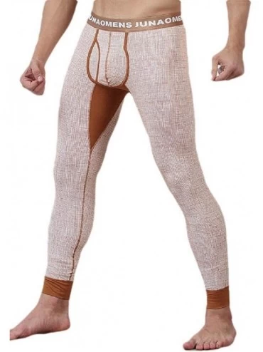 Thermal Underwear Men Stretch Layer Bottoms Thermal Warm Pants Basic Long Johns - Golden - CV198I5UMK4 $26.58