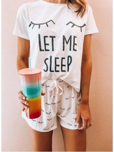 Sets Women Cute Summer Short Sleeve Pajamas Set Printed Tee and Shorts Sleepwear Loungewear Pjs Set - Color3 - CK1908KA7KY $2...