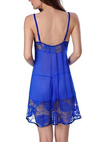 Garters & Garter Belts Women Lingerie Chemise Sexy Sleepwear Plus Size Lace Bow Babydoll Underwear Nightdress - Blue - CI1932...