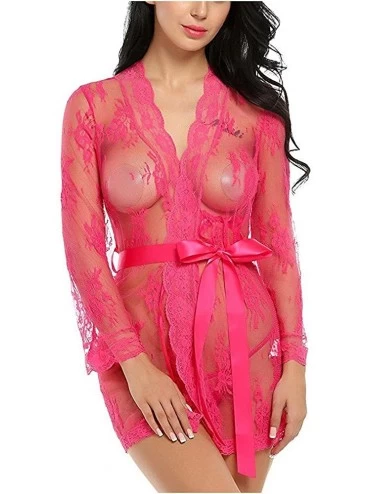 Baby Dolls & Chemises Kimono Robes for Women-Sexy Lace Sheer Babydoll Nightgown-Mesh Sleepwear Dress and G-String Set with Be...