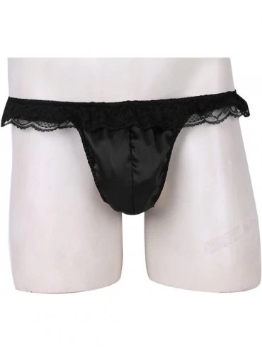 G-Strings & Thongs Adult Men Low Rise Soft Shiny Satin Ruffled Floral Lace Sissy Crossdress Panties - Black - CN18G0XKHCO $14.79